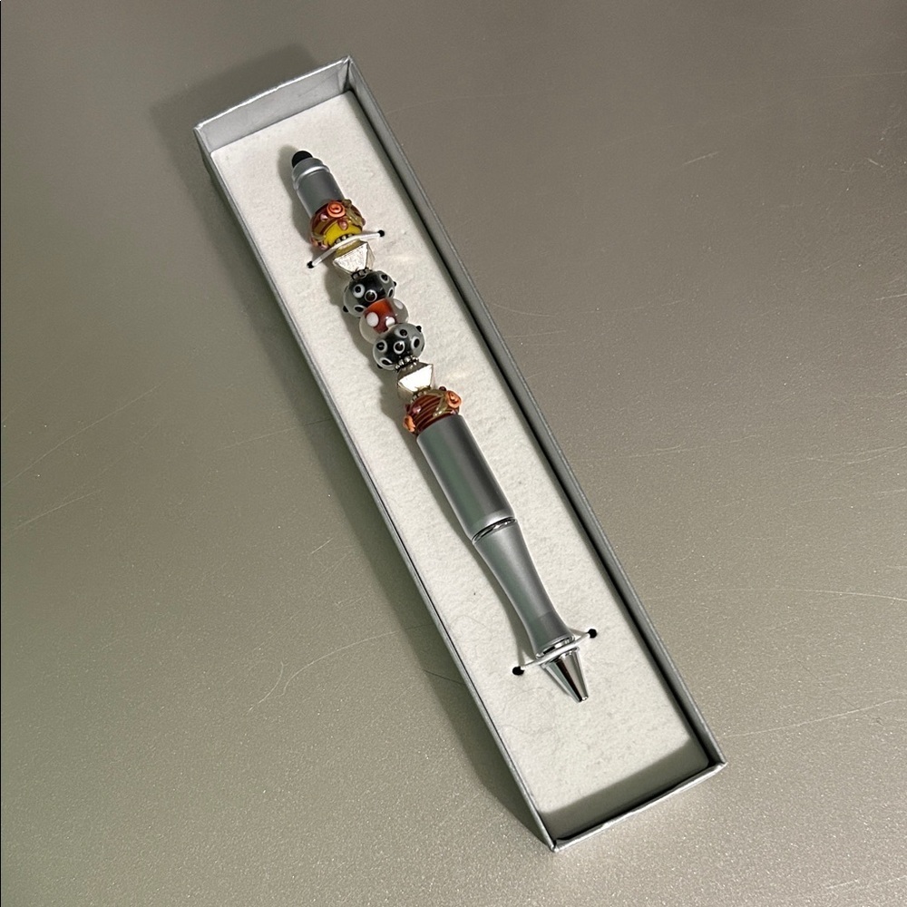 Decorative Gray Pen with Beaded Accents